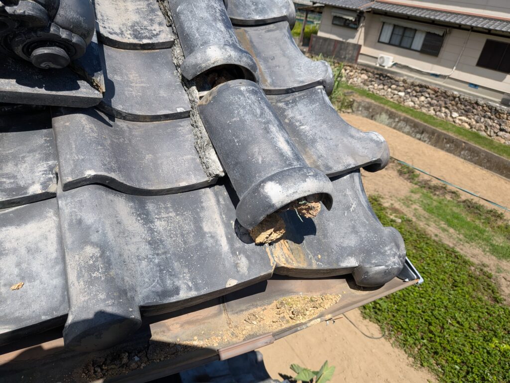 丸瓦の落下しかけていた